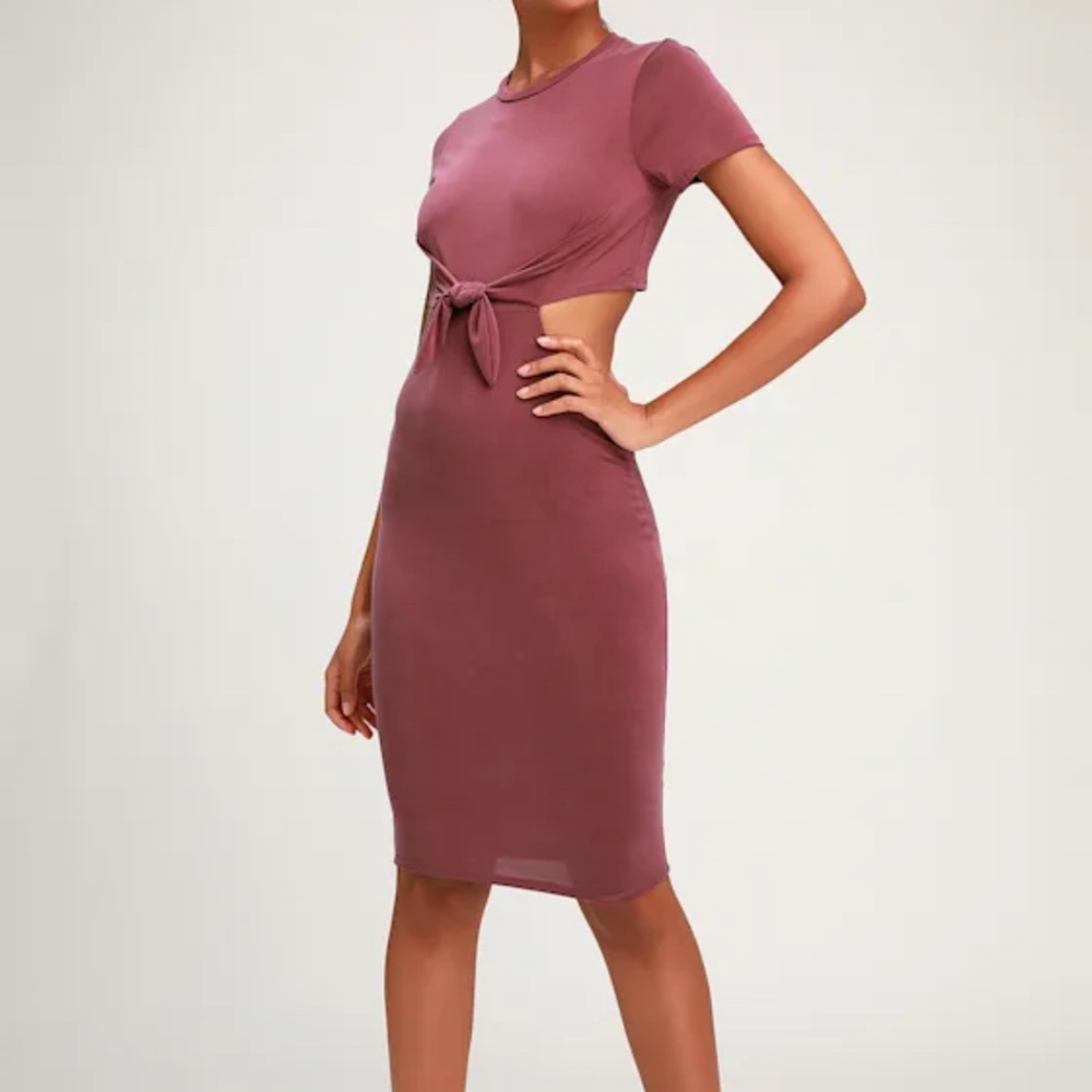 Lulus Tatum Washed Burgundy Tie-front Cutout Dress Red - Size L